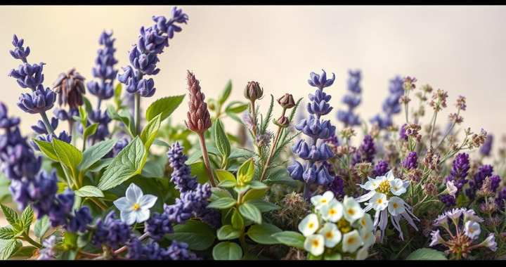 Heilpflanzen & Heilkräuter, wie Lavendel, Melisse und Baldrian in einer harmonischen Kräutermischung